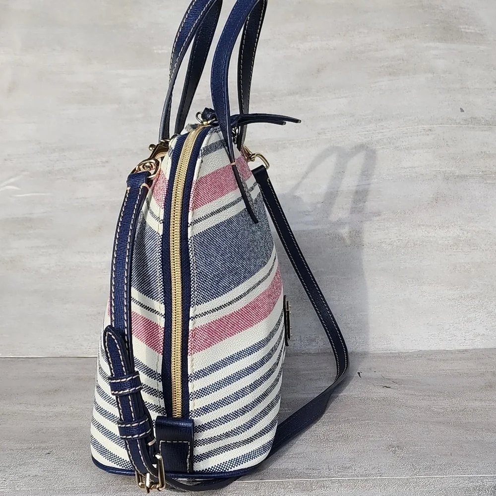 Dooney & Bourke Westerly Navy and Pink Striped Satchel Bag